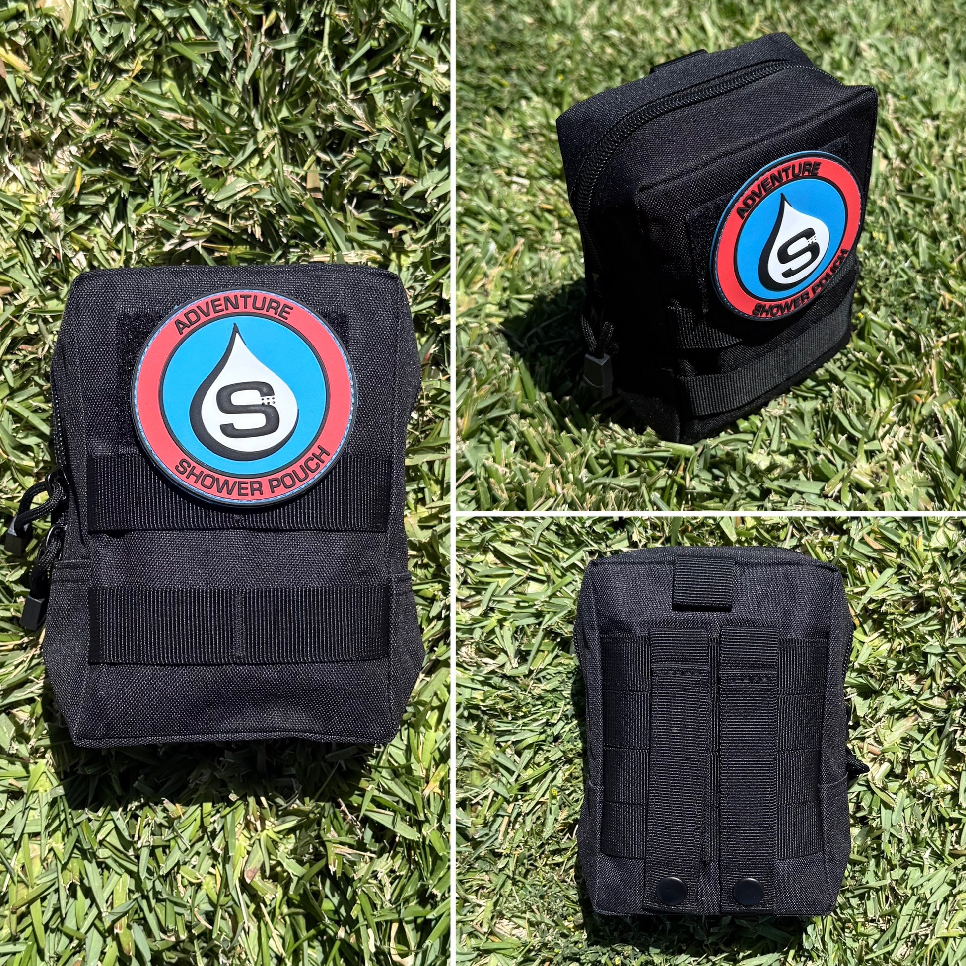 Tactical Molle Zipper Bag + Adventure Sampler Kit: 4 Shower Pouches, 1 Hand Sanitizer (80%), and 1 Deodorant