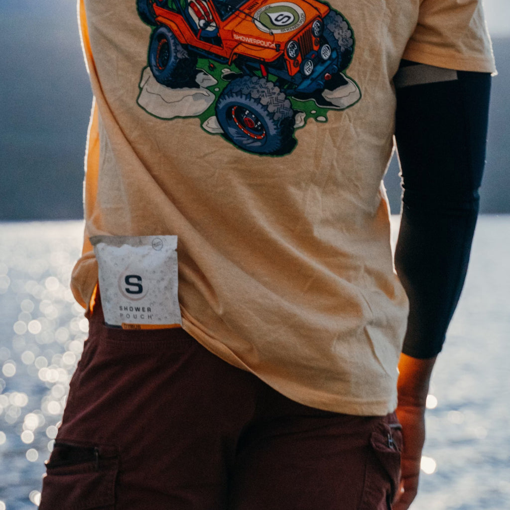 Kit de muestra de aventuras: 4 bolsas de ducha, 1 desinfectante para manos (60 %) y 1 bomba de baño